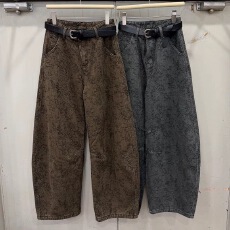 批发美式复古提花水洗高腰<b class='q'>牛仔裤</b>女秋冬新款设计感宽松微弧弯刀阔腿裤