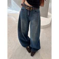 批发欧货高腰加绒加厚阔腿牛仔<b class='q'>裤</b>女冬季水洗宽松显瘦休闲弯刀拖地长<b class='q'>裤</b>