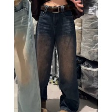 批发十三行新款加绒加厚<b class='q'>烫钻</b><b class='q'>牛仔裤</b>女2025秋冬新款复古宽松直筒阔腿裤