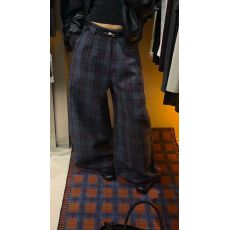 批发十三行复古格纹休闲裤宽松显瘦直筒拖地阔腿毛呢格子裤女秋冬潮