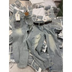 批发口袋刺绣直筒<b class='q'>牛仔裤</b>女冬简约百搭休闲裤宽松高腰拖地阔腿裤