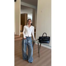 批发2026年十三行美式水洗做旧高腰牛仔阔腿直筒折痕小众设计感拖地裤