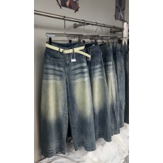 批发复古折痕磨白阔腿磨毛牛仔裤女2026春款显瘦宽松直筒拖地裤