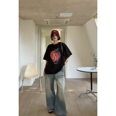 批发水洗蓝色阔腿牛仔裤女2026年春季高腰宽松直筒拖地裤复古设计感