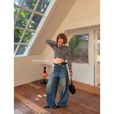 批发欧货2026春款美式复古泼漆宽松牛仔阔腿弯刀裤直筒拖地裤