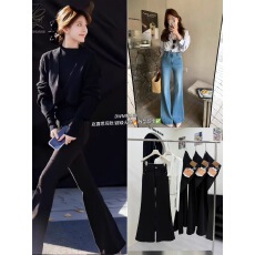 批发赵露思同款四面弹裤脚开衩喇叭裤女爆款蓝色2026春新不贴腿牛仔裤