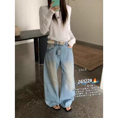 批发NIZONDAYS 25FW 简约私服泼墨废土风直筒拖地浅色自然腰牛仔裤女