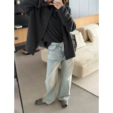欧洲站2026早春新款欧货时尚假两件屁帘牛仔裤女阔腿裤长裤女