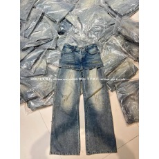 批发<b class='q'>欧洲站</b>2026春季欧货高腰一粒扣直筒做旧漆点<b class='q'>牛仔裤</b>屁帘拼接长裤女