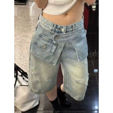 批发高端欧货2026夏季新款高腰显瘦屁帘破洞牛仔短裤女美式阔腿五分裤