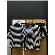 批发慵懒风松弛感条纹运动套装女春夏欧货复古休闲炸街上衣短裤两件套