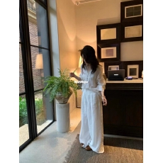 批发LiHuiEr李慧儿【伽与松柏】夏季米杏色V领长袖苎麻衬衫长裤套装女