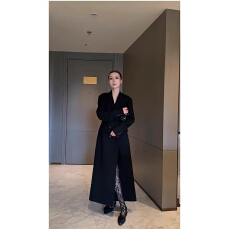 批发黑色高级感收腰双排扣长款西装外套女2026秋季新款气质御姐风大衣