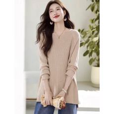 批发高级感镶钻圆领毛衣女秋冬季慵懒休闲<b class='q'>中长款</b>风针织衫洋气打底上衣