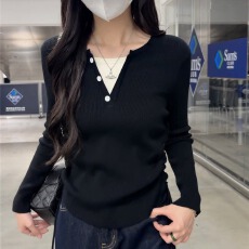 批发<b class='q'>韩版</b>设计感假两件长袖<b class='q'>T</b><b class='q'>恤</b>宽松显瘦百搭女士内搭打底针织衫上衣