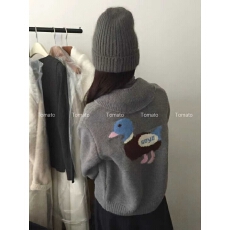 重工刺绣！秋冬上新！韩系粗针重工翻领针织开衫加厚保暖毛衣