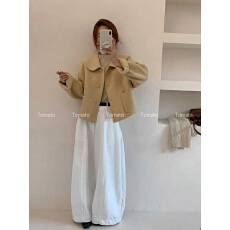 批发冬上新！【Tomato】韩系甜美可爱娃娃领蘑菇扣羊毛外套