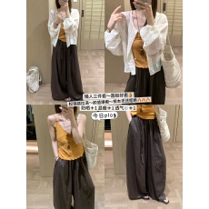 批发极简宽松防晒<b class='q'>小开</b><b class='q'>衫</b>+精致蕾丝边背心+显瘦透气麻料休闲裤套装