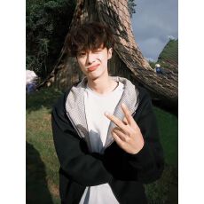 批发纯棉华棉千鸟格两面穿连帽卫衣外套<b class='q'>女</b>in春新款小众设计宽松韩版