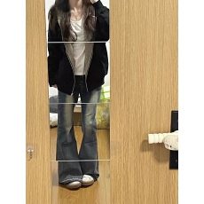 批发纯棉华棉千鸟格两面穿连帽卫衣外套<b class='q'>女</b>in春新款小众设计宽松韩版