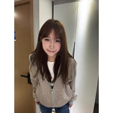 批发纯棉华棉千鸟格两面穿连帽卫衣外套<b class='q'>女</b>in春新款小众设计宽松韩版