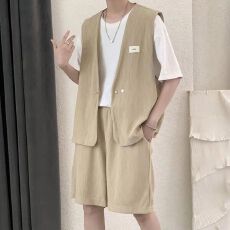 痞帅西服马甲三件套装冷淡风高级感男装一套搭配韩版帅气成熟夏装