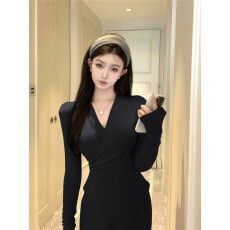 批发不规则修身休闲套<b class='q'>装</b>交叉v领长袖德绒<b class='q'>女</b>秋季穿搭微喇叭阔腿裤<b class='q'>两</b>件