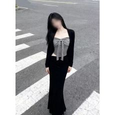 批发微胖气质纯欲感美学显瘦修身抹胸上衣开衫半身裙套装时尚三件套女