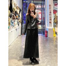 批发秋冬超好看小个子穿搭一整套露肩长袖上衣女显瘦波点<b class='q'>半身裙</b>两件套