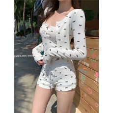 批发甜美白色蝴蝶结三件套吊带<b class='q'>女</b>夏季新款设计感小众修身家居服套装