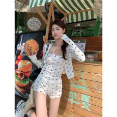 批发甜美<b class='q'>白色</b>蝴蝶结三件套吊带女夏季新款设计感小众修身家居服套装