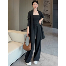 批发一整套2025女装减龄开衫时尚抹胸阔腿裤三件套慵懒休闲套装
