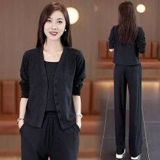 批发<b class='q'>韩版</b><b class='q'>休闲</b><b class='q'>套装</b>女2025春秋新款洋气减龄运动服时尚遮肉妈妈装三件套