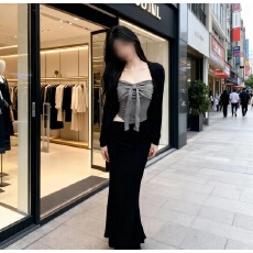 批发绝美绑带蝴蝶结背心吊带<b class='q'>套装</b><b class='q'>女</b>早秋胖mm显瘦开衫包臀半身裙三件套