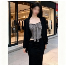 批发绝美绑带蝴蝶结背心吊带套装女早<b class='q'>秋</b>胖mm显瘦开衫包臀半身裙三件套