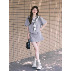 批发高级感休闲<b class='q'>运动服</b>套装女夏季学生宽松显瘦韩版时尚<b class='q'>短袖</b>短裙两件套
