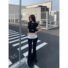批发美式辣妹穿搭一整套装<b class='q'>女</b>夏新款高腰显瘦微喇阔腿裤紧身<b class='q'>T</b>恤两件套
