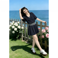 批发大码女<b class='q'>装</b>假两件<b class='q'>T</b><b class='q'>恤</b>+松紧腰气质显瘦休闲A字百褶裙套<b class='q'>装</b>裙2026夏款
