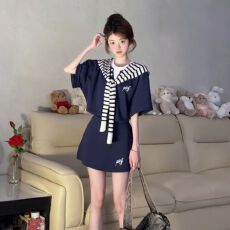 批发高级感休闲<b class='q'>运动</b>服套装女夏季学生宽松显瘦韩版时尚<b class='q'>短袖</b>短裙两件套