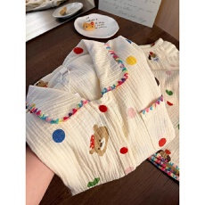 批发云朵棉春秋季新款睡衣女<b class='q'>加肥</b><b class='q'>加大</b>长袖可爱风衬衫领开衫居家服套装