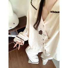 冬季德绒提花开衫简约蓄热保暖长袖长裤家居服套装柔软压花睡衣女