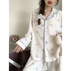 批发官图甜美蝴蝶结230g德绒冬季睡衣女款秋冬保暖薄绒家居服套装