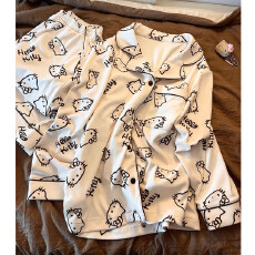 抖音小红书秋冬新款德绒睡衣女甜美卡通家居服保暖两件套装外穿