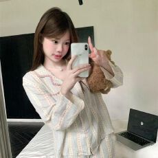 批发优质量春季睡衣<b class='q'>女</b>士新款云朵棉长袖翻领长裤休闲家居服套装