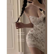 批发仿棉 （带胸垫）网红爆款性感纯欲风碎花吊带睡裙甜美修身短裙
