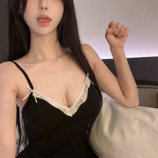 批发实拍仿棉 夏季新款日系甜妹蕾丝吊带碎花连衣裙带胸垫