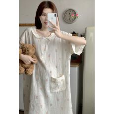批发纯棉纱布网红风甜美睡裙女夏季棉纱宽松<b class='q'>孕妇</b><b class='q'>睡衣</b>可爱家居服