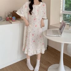 批发纯棉纱布网红风甜美睡裙女夏季棉纱宽松<b class='q'>孕妇</b><b class='q'>睡衣</b>可爱家居服