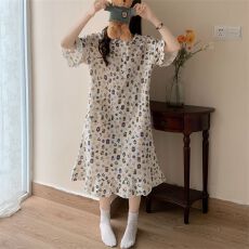 批发纯棉纱布网红风甜美睡裙女夏季棉纱宽松<b class='q'>孕妇</b><b class='q'>睡衣</b>可爱家居服