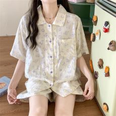 批发仿棉 甜美卡通<b class='q'>睡衣</b>女夏天薄款学生<b class='q'>可爱</b>短袖短裤家居服套装